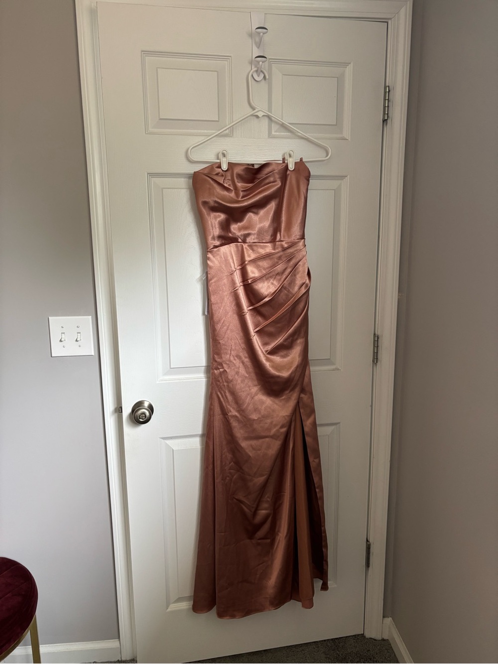 Azazie Leonis Strapless Satin Gown in Bronzer